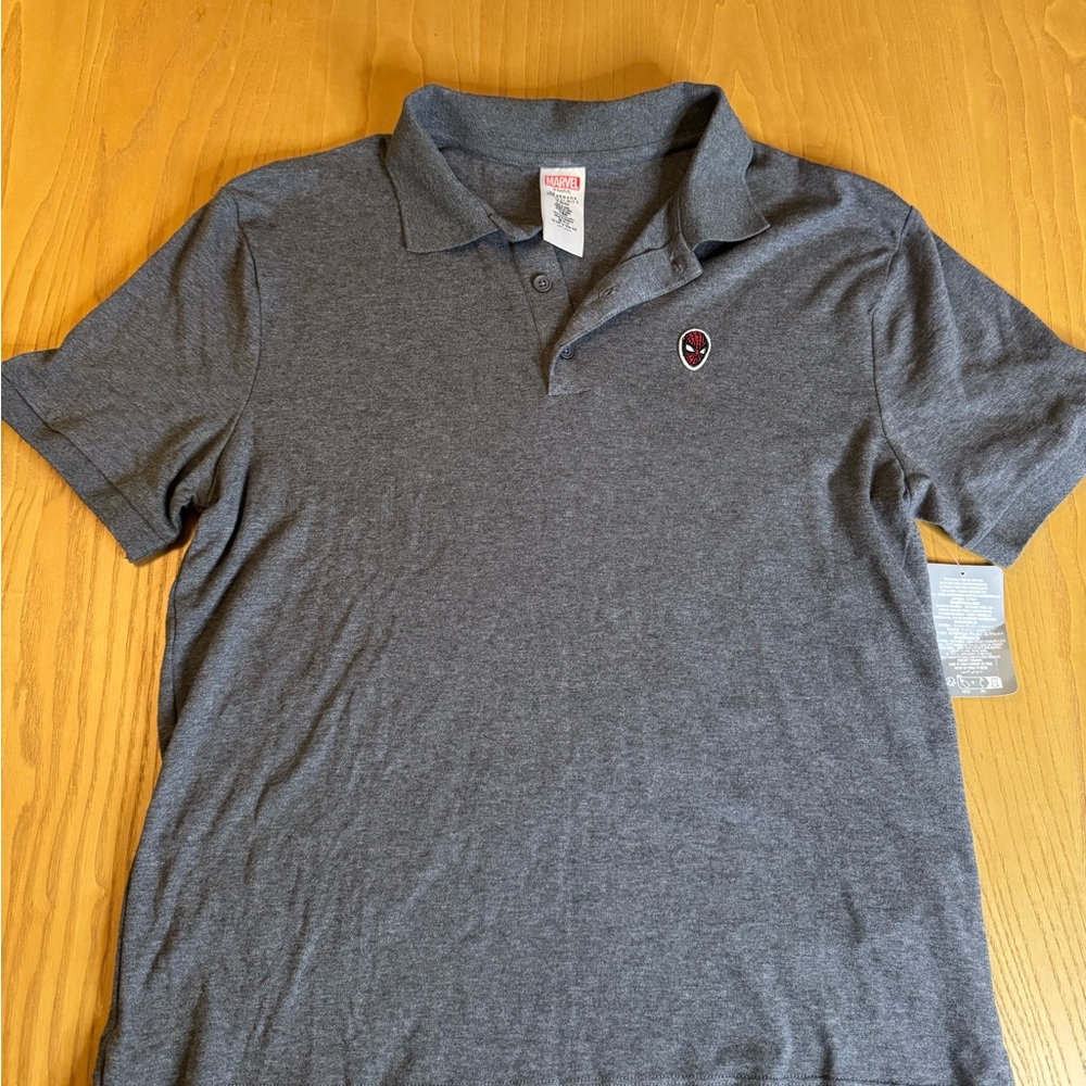 Spider-Man Gray Short-Sleeve Polo Shirt Marvel NWT